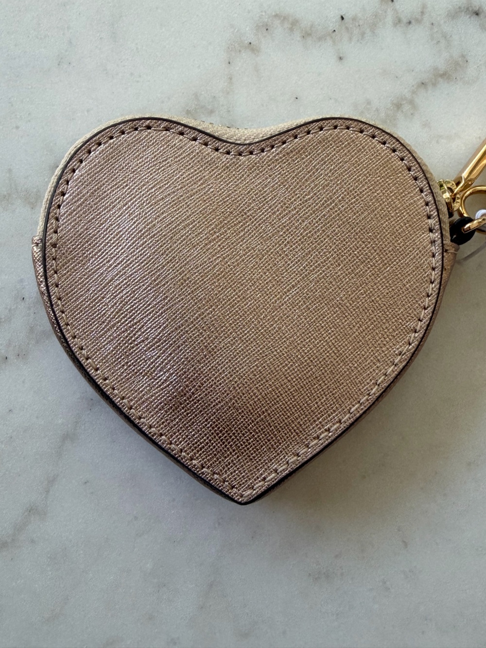 Tory Burch Metallic Rose Gold Heart Leather Coin Purse Keychain Charm NWT - Picture 3 of 11